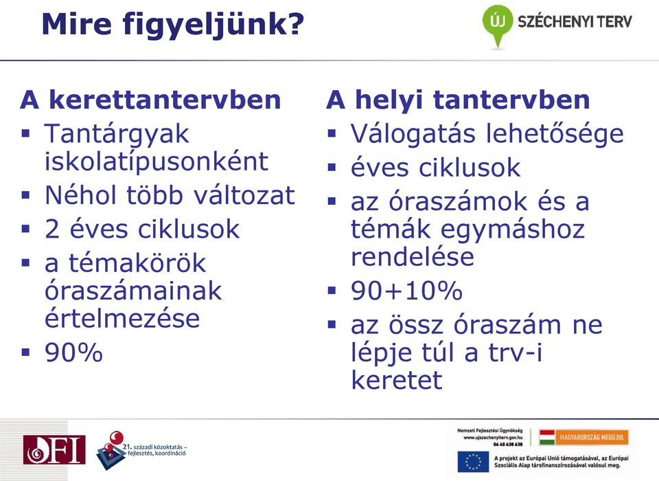 éves ciklusok a témakörök óraszámainak értelmezése 90% A helyi