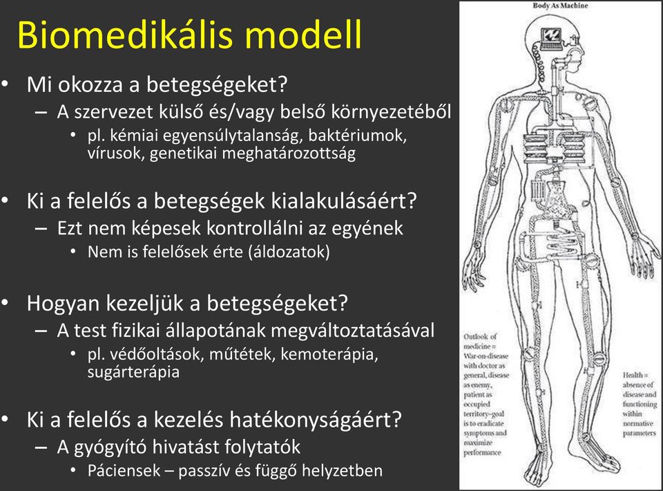 Ezt nem képesek kontrollálni az egyének Nem is felelősek érte (áldozatok) Hogyan kezeljük a betegségeket?