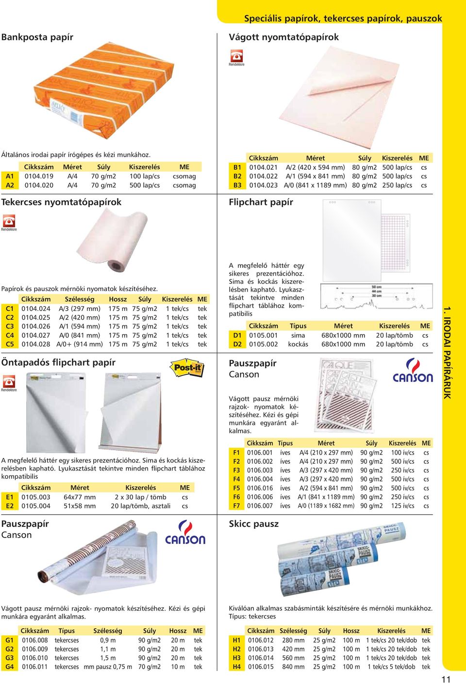 023 A/0 (841 x 1189 mm) 80 g/m2 250 lap/cs cs Flipchart papír Papírok és pauszok mérnöki nyomatok készítéséhez. Cikkszám Szélesség Hossz Súly Kiszerelés ME C1 0104.