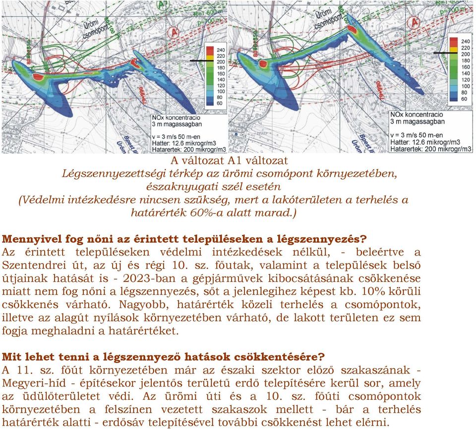 fıutak, valamint a települések belsı útjainak hatását is - 2023-ban a gépjármővek kibocsátásának csökkenése miatt nem fog nıni a légszennyezés, sıt a jelenlegihez képest kb.