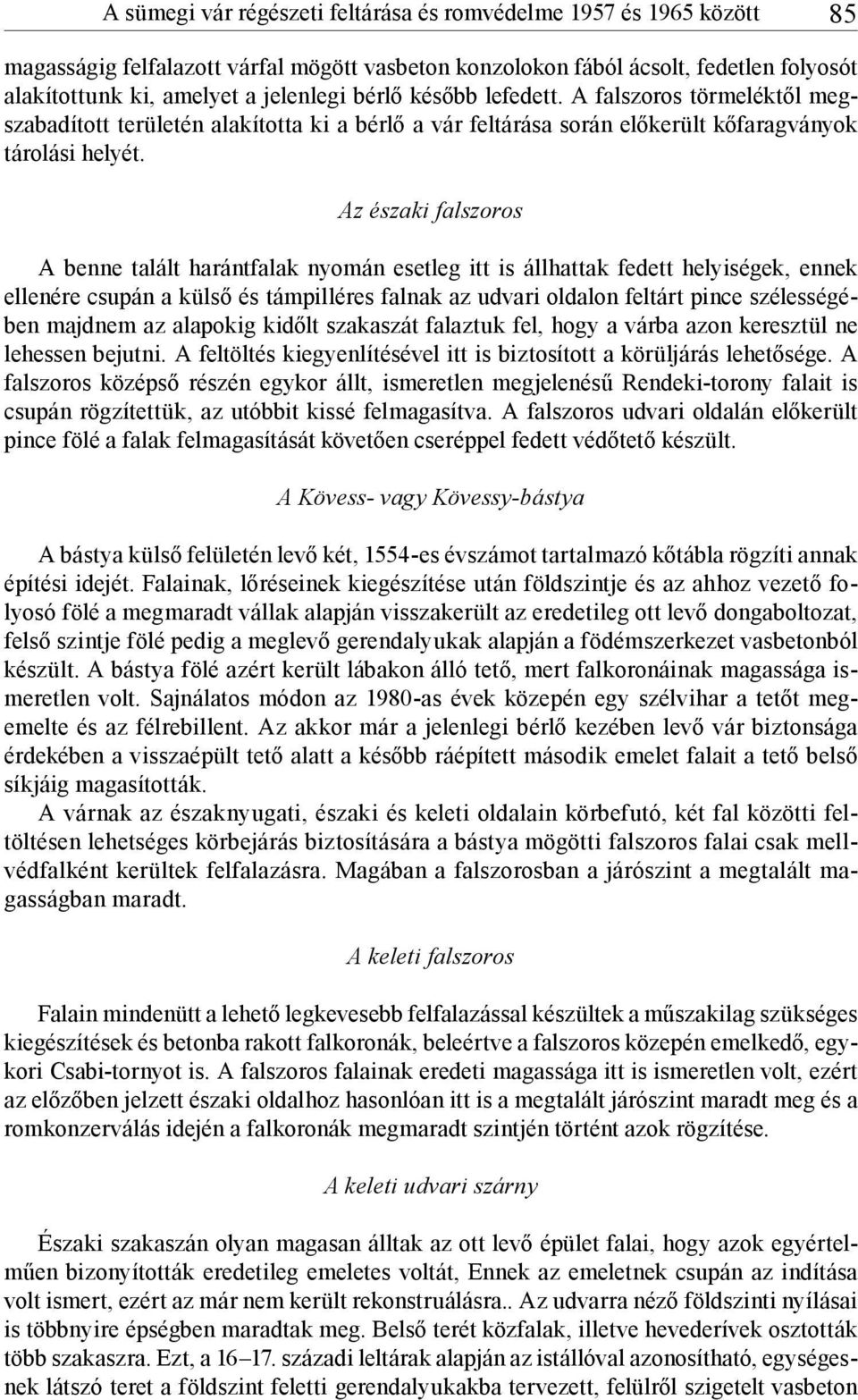 Az északi falszoros A benne talált harántfalak nyomán esetleg itt is állhattak fedett helyiségek, ennek ellenére csupán a külső és támpilléres falnak az udvari oldalon feltárt pince szélességében
