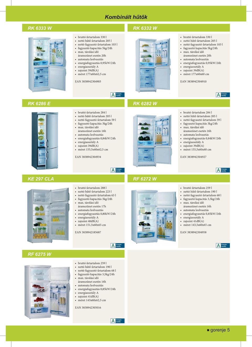 energiafogyasztás 0,95kW/24h zajszint 39dB(A) méret 177x60x60 cm EAN 3838942304910 RK 6286 E RK 6282 W bruttó űrtartalom 284 l nettó hűtő űrtartalom 205 l nettó fagyasztó űrtartalom 59 l fagyasztó