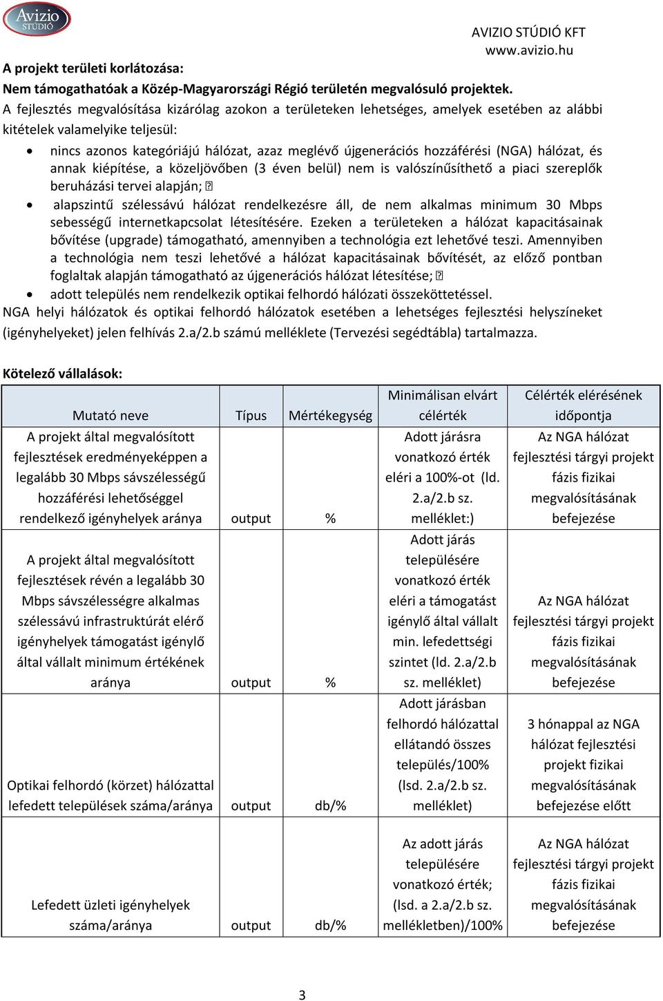 hozzáférési (NGA) hálózat, és annak kiépítése, a közeljövőben (3 éven belül) nem is valószínűsíthető a piaci szereplők beruházási tervei alapján; alapszintű szélessávú hálózat rendelkezésre áll, de