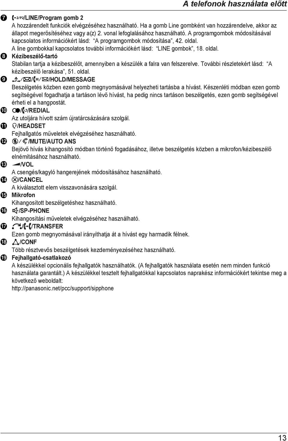 A line gombokkal kapcsolatos további információkért lásd: LINE gombok, 18. oldal. Kézibeszélő-tartó Stabilan tartja a kézibeszélőt, amennyiben a készülék a falra van felszerelve.