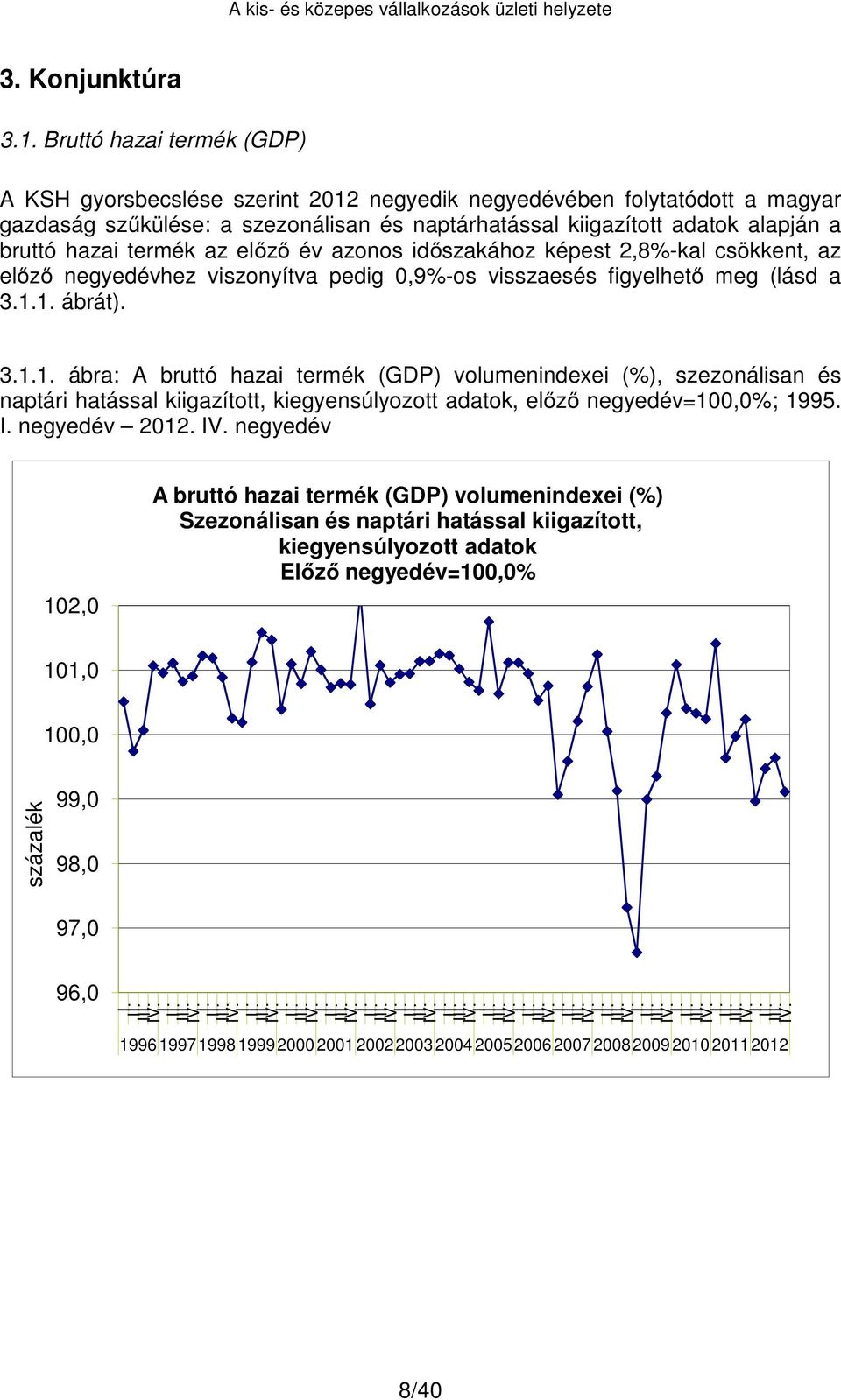 termék az előző év azonos időszakához képest 2,8%-kal csökkent, az előző negyedévhez viszonyítva pedig 0,9%-os visszaesés figyelhető meg (lásd a 3.1.