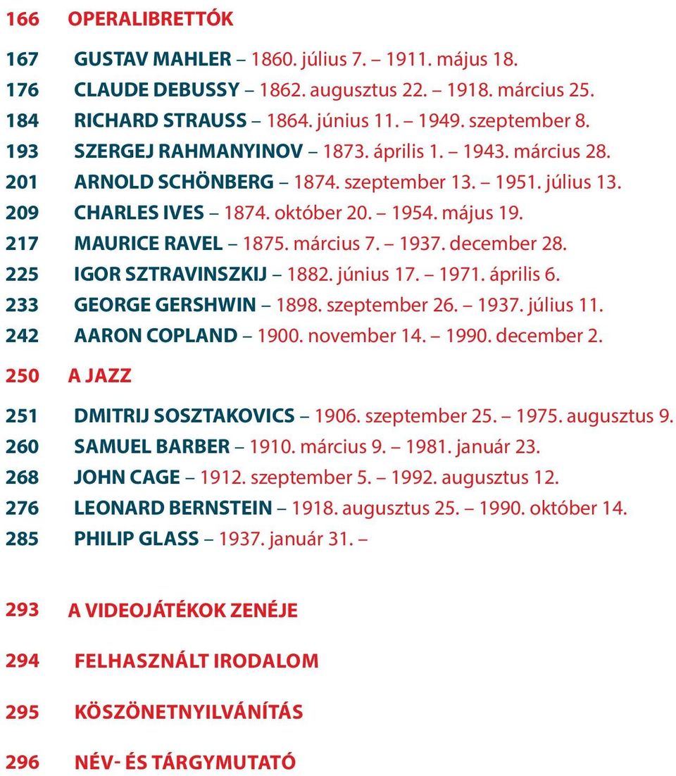 március 7. 1937. december 28. 225 IGOR SZTRAVINSZKIJ 1882. június 17. 1971. április 6. 233 GEORGE GERSHWIN 1898. szeptember 26. 1937. július 11. 242 AARON COPLAND 1900. november 14. 1990. december 2. 250 A JAZZ 251 DMITRIJ SOSZTAKOVICS 1906.