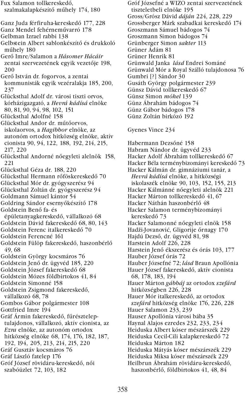 városi tiszti orvos, kórházigazgató, a Hevrá kádísá elnöke 80, 81, 90, 94, 98, 102, 151 Glücksthal Adolfné 158 Glücksthal Andor dr.