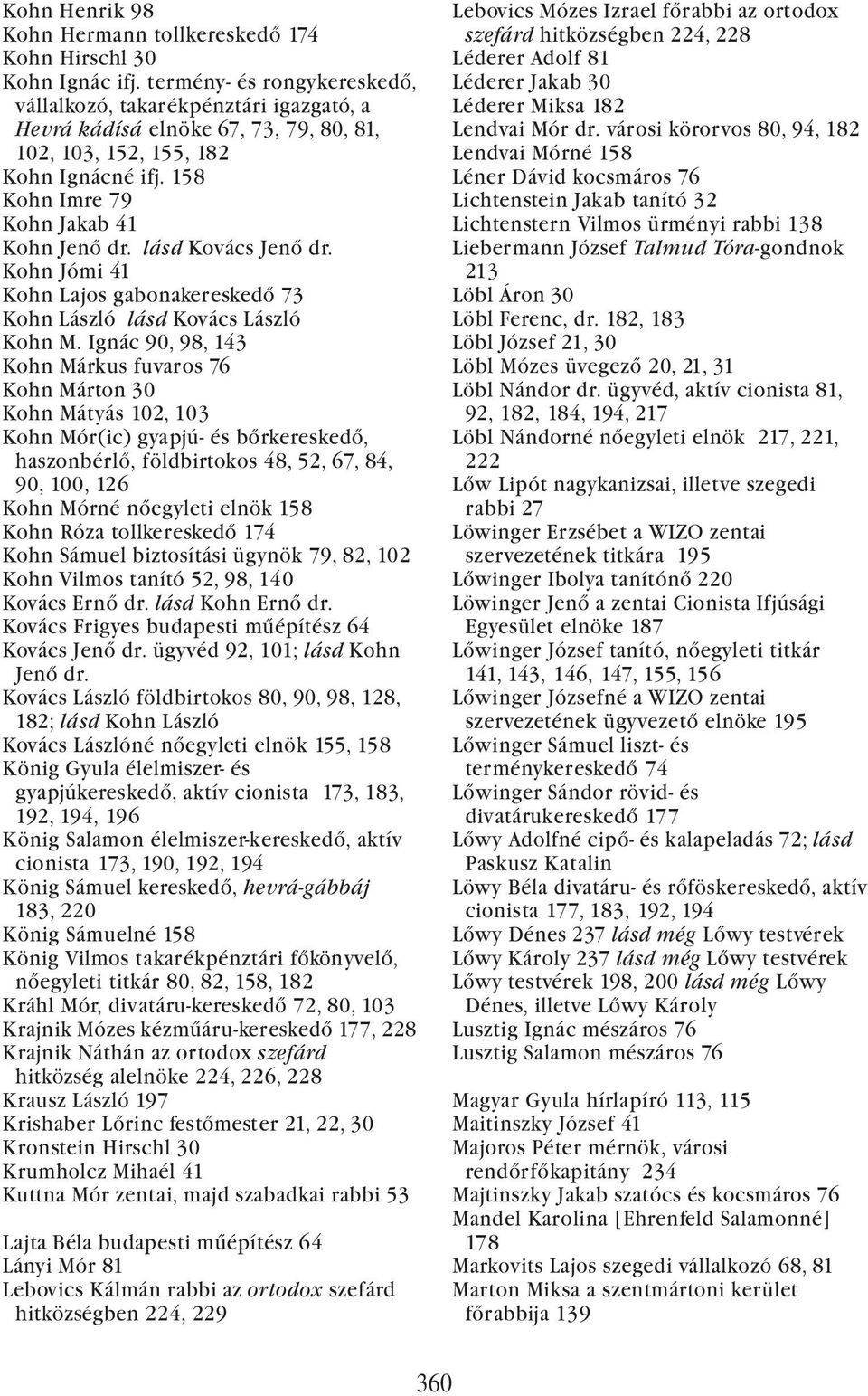 lásd Kovács Jenő dr. Kohn Jómi 41 Kohn Lajos gabonakereskedő 73 Kohn László lásd Kovács László Kohn M.