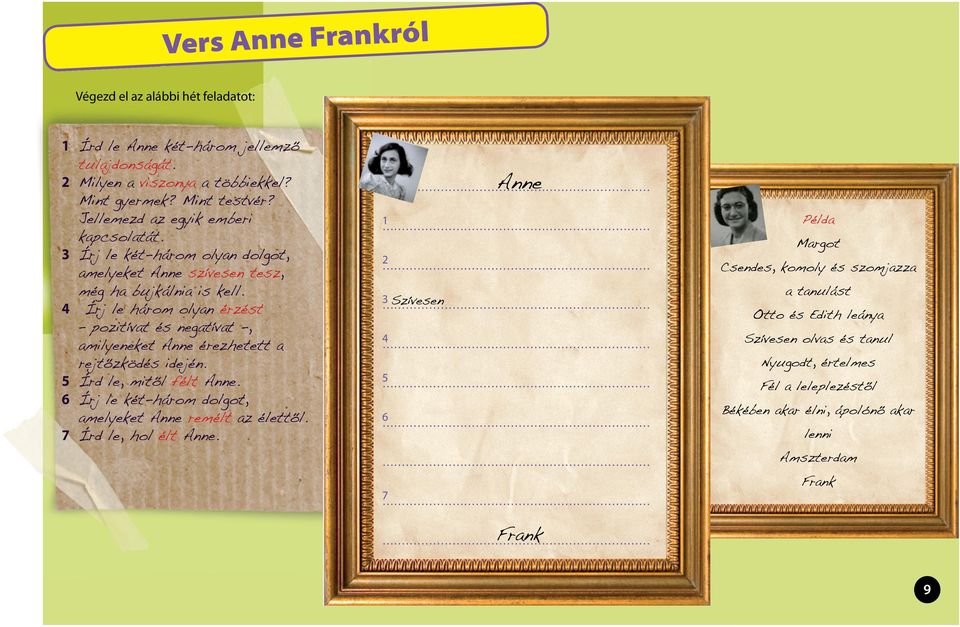 4 Írj le három olyan érzést pozitívat és negatívat -, amilyeneket Anne érezhetett a rejtőzködés idején. 5 Írd le, mitől félt Anne.