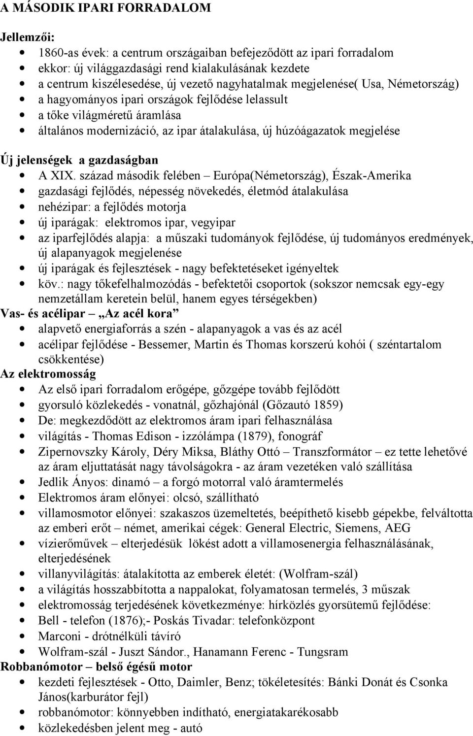 jelenségek a gazdaságban A XIX.