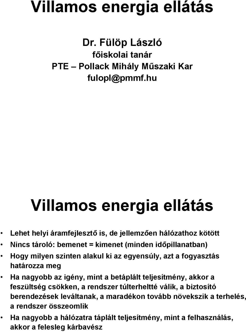 Villamos energia ellátás - PDF Ingyenes letöltés