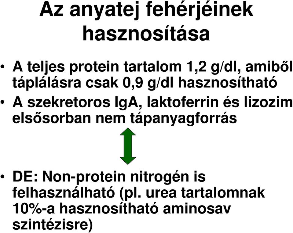 laktoferrin és lizozim elsısorban nem tápanyagforrás DE: Non-protein