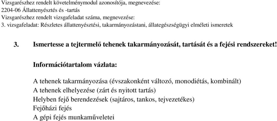 Információtartalom vázlata: A tehenek takarmányozása (évszakonként változó, monodiétás,