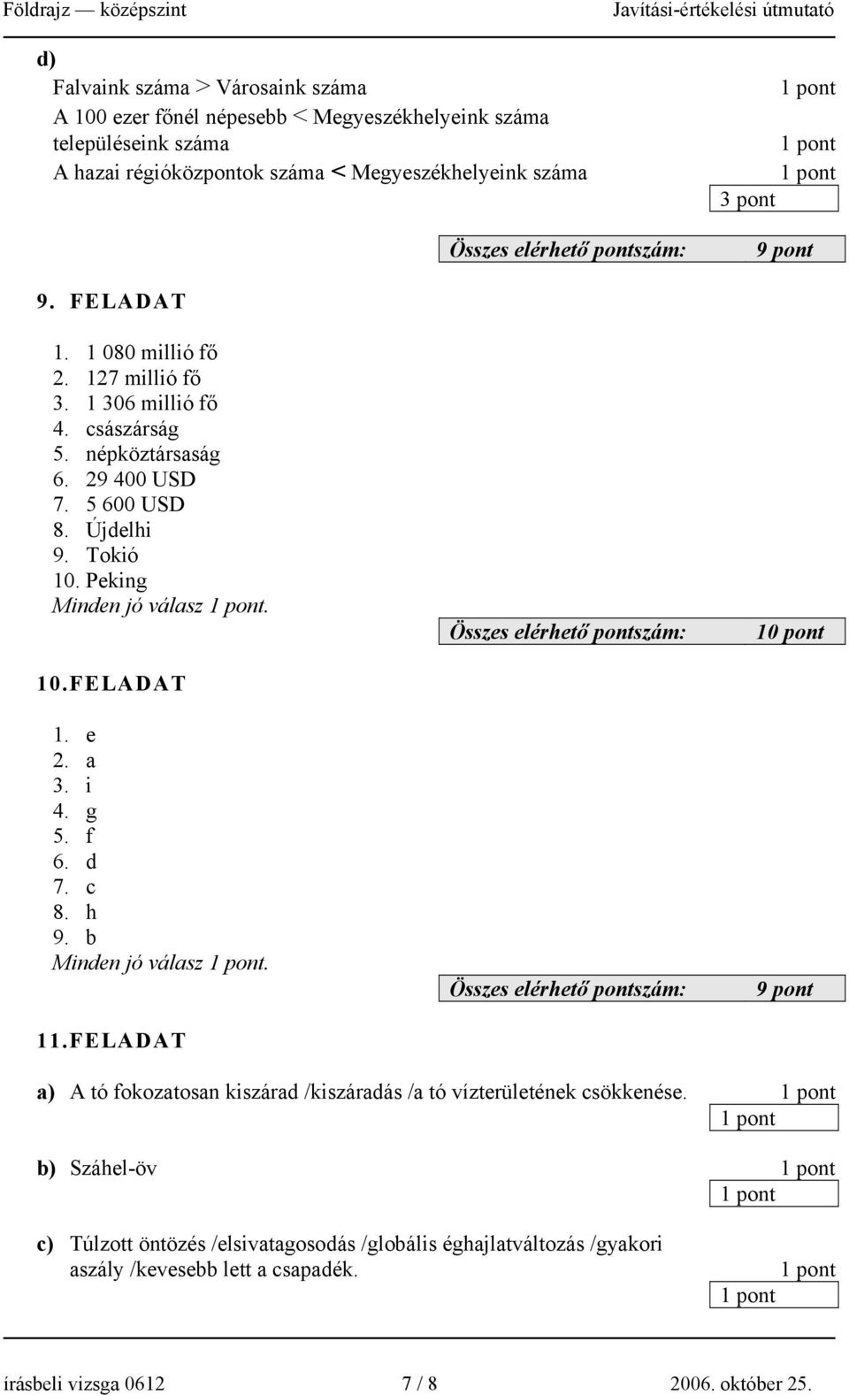 Peking Minden jó válasz. 10.FELADAT 1. e 2. a 3. i 4. g 5. f 6. d 7. c 8. h 9. b Minden jó válasz. 11.