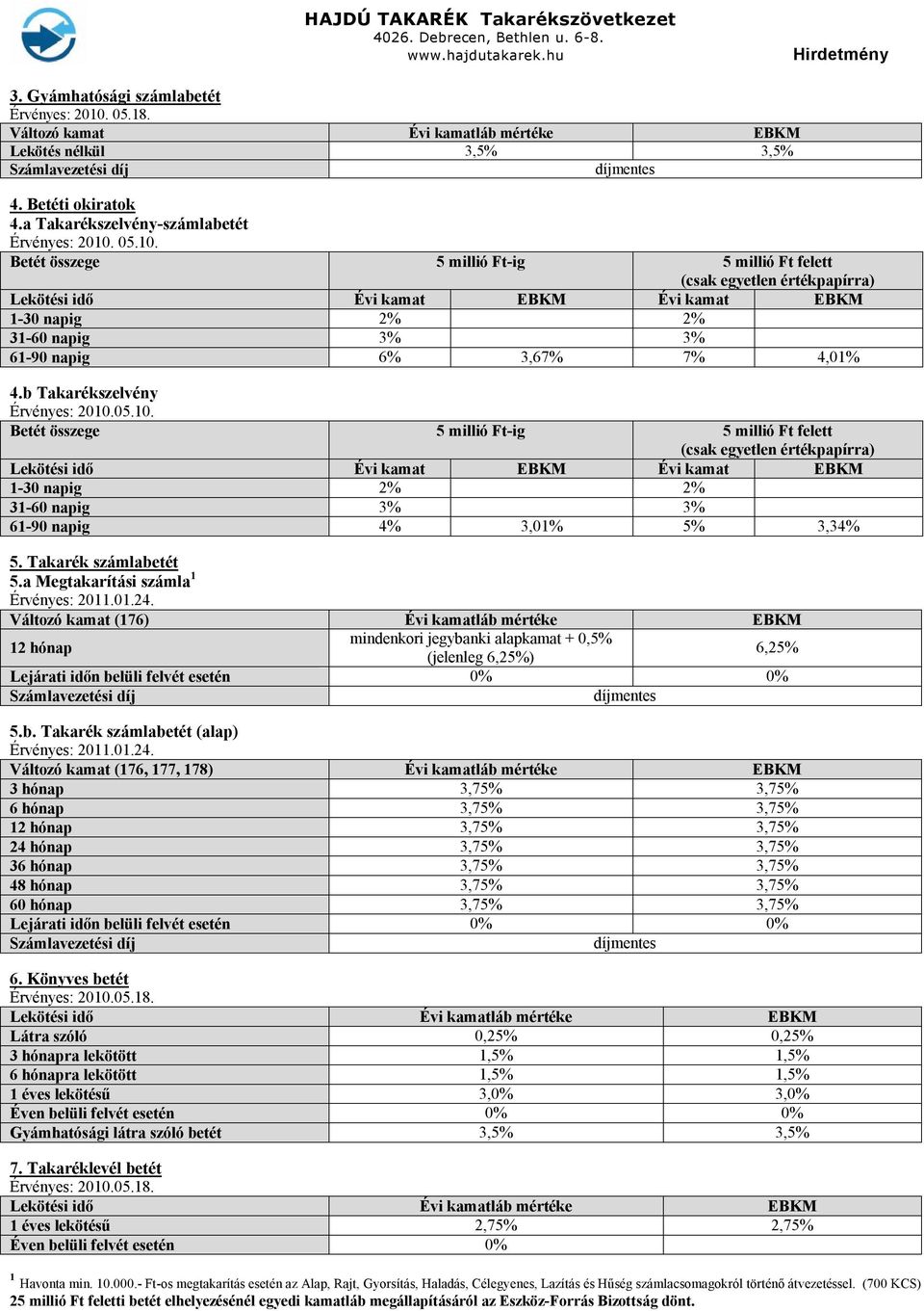 b Takarékszelvény Érvényes: 2010.05.10. (csak egyetlen értékpapírra) Lekötési idő Évi kamat EBKM Évi kamat EBKM 1-30 napig 2% 2% 31-60 napig 3% 3% 61-90 napig 4% 3,01% 5% 3,34% 5.