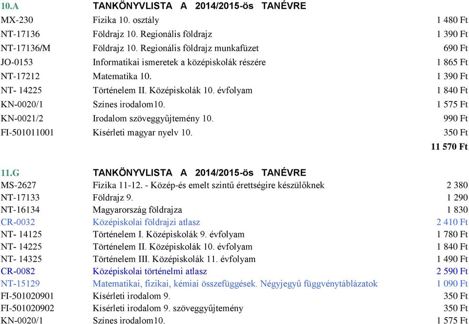 évfolyam 1 840 Ft KN-0020/1 Színes irodalom10. 1 575 Ft KN-0021/2 Irodalom szöveggyűjtemény 10. 990 Ft FI-501011001 Kísérleti magyar nyelv 10. 350 Ft 11 570 Ft 11.G MS-2627 Fizika 11-12.