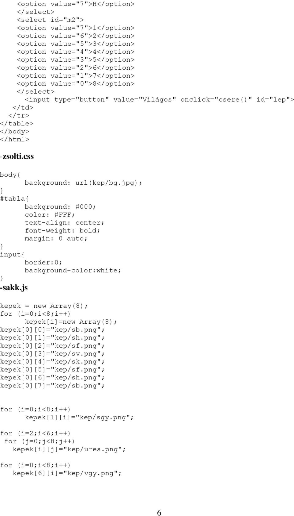 css body background: url(kep/bg.jpg); #tabla background: #000; color: #FFF; text-align: center; font-weight: bold; margin: 0 auto; input border:0; background-color:white; -sakk.