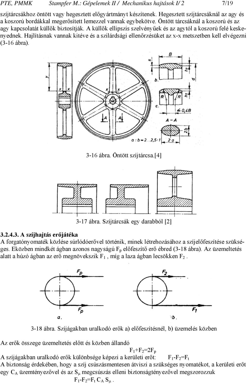 A küllők ellipszis szelvényűek és az agytól a koszorú felé keskenyednek. Hajlításnak vannak kitéve és a szilárdsági ellenőrzésüket az x-x metszetben kell elvégezni (3-16 ábra). 3-16 ábra.