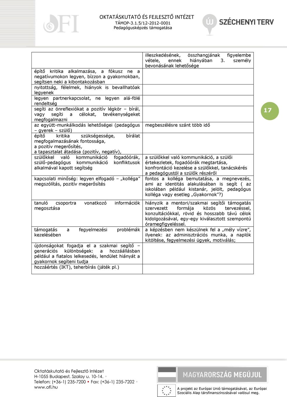 kritika szükségessége, bírálat megfogalmazásának fontossága, a pozitív megerősítés, a tapasztalat átadása (pozitív, negatív), szülőkkel való kommunikáció fogadóórák, szülő-pedagógus kommunikáció