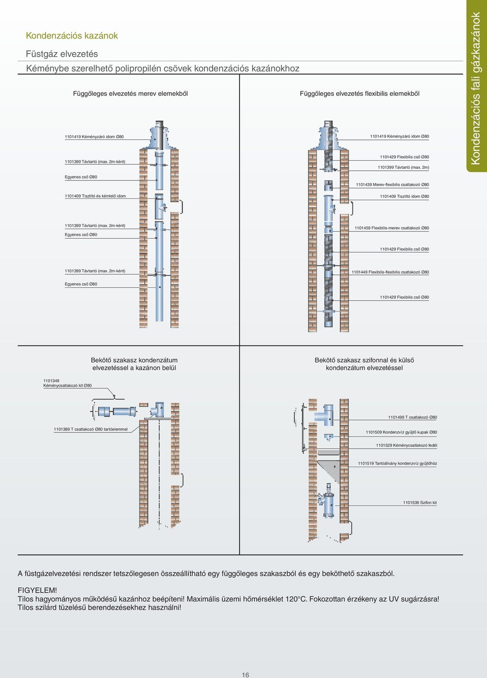 2m) Kondenzációs fali gázkazánok Egyenes cső Ø80 1101409 Tisztító és kémlelő idom 1101439 Merev-flexibilis csatlakozó Ø80 1101409 Tisztító idom Ø80 1101399 Távtartó (max.