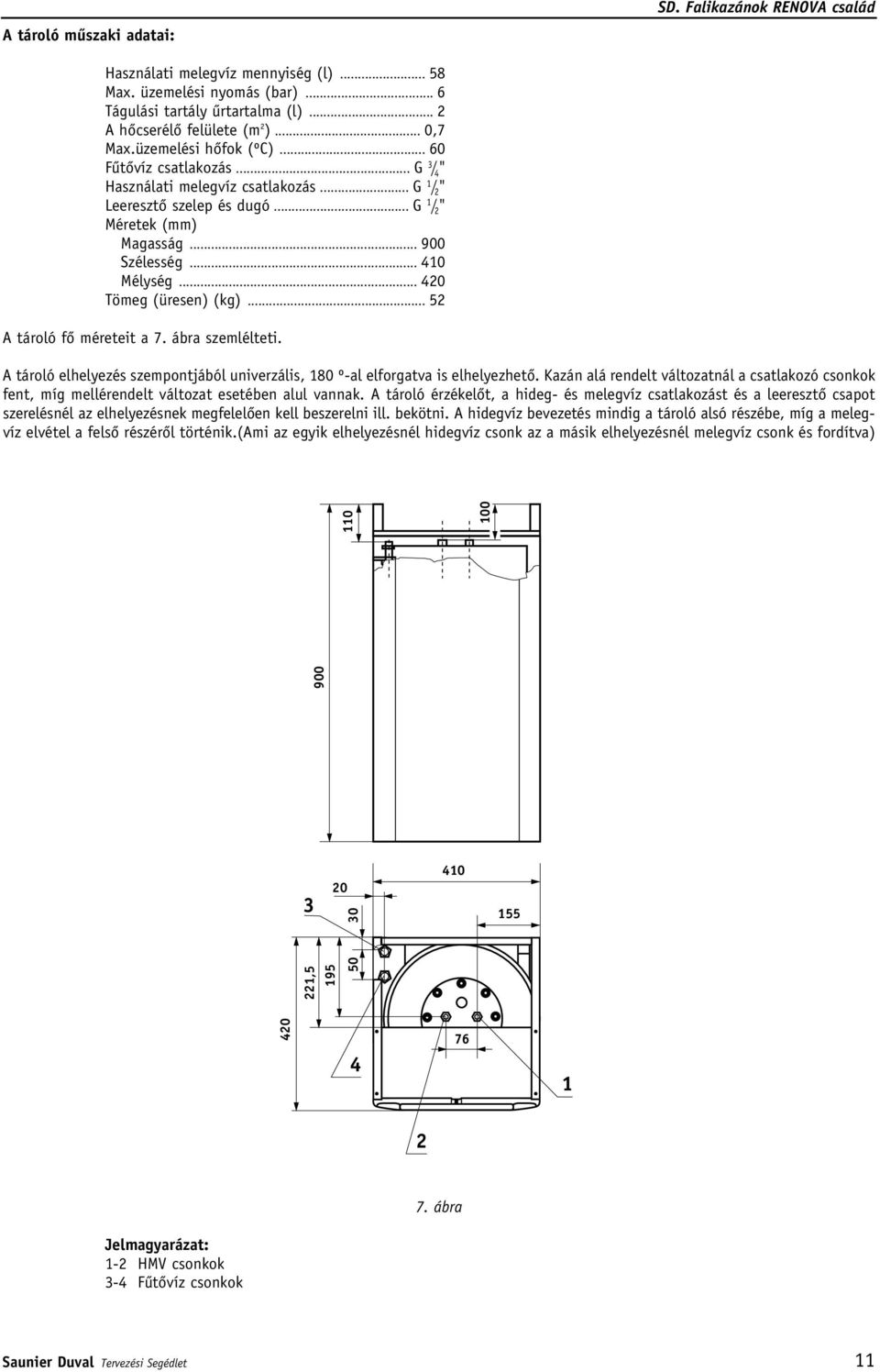 .. 410 Mélység... 420 Tömeg (üresen) (kg)... 52 A tároló fô méreteit a 7. ábra szemlélteti. A tároló elhelyezés szempontjából univerzális, 180 º-al elforgatva is elhelyezhetô.