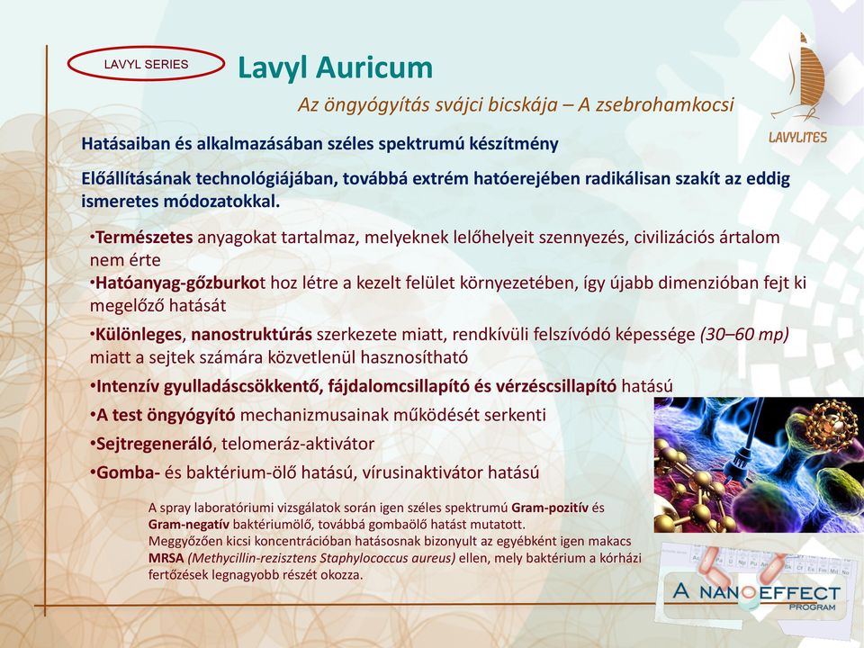 Természetes anyagokat tartalmaz, melyeknek lelőhelyeit szennyezés, civilizációs ártalom nem érte Hatóanyag- gőzburkot hoz létre a kezelt felület környezetében, így újabb dimenzióban fejt ki megelőző