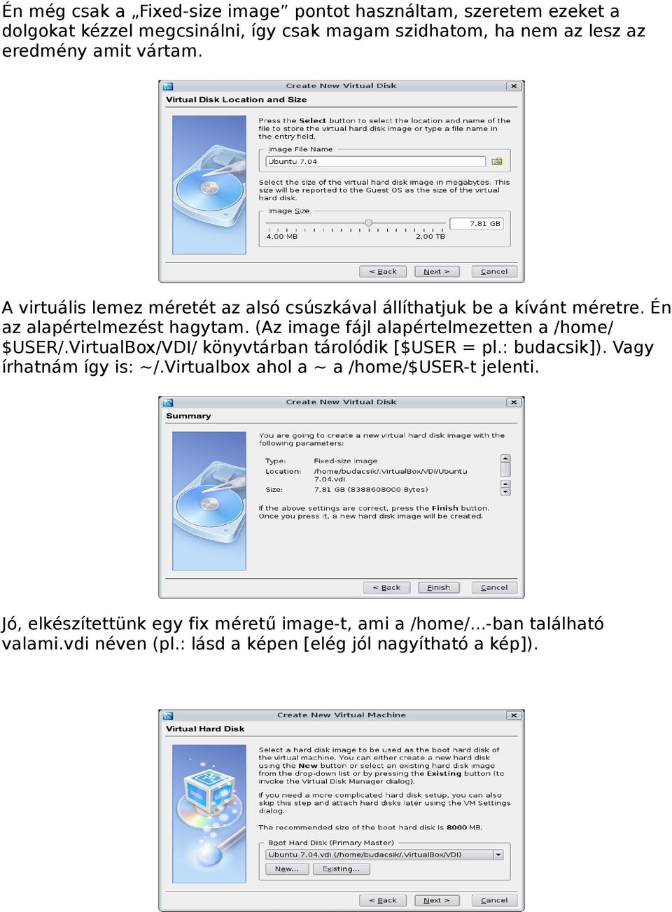 (Az image fájl alapértelmezetten a /home/ $USER/.VirtualBox/VDI/ könyvtárban tárolódik [$USER = pl.: budacsik]). Vagy írhatnám így is: ~/.