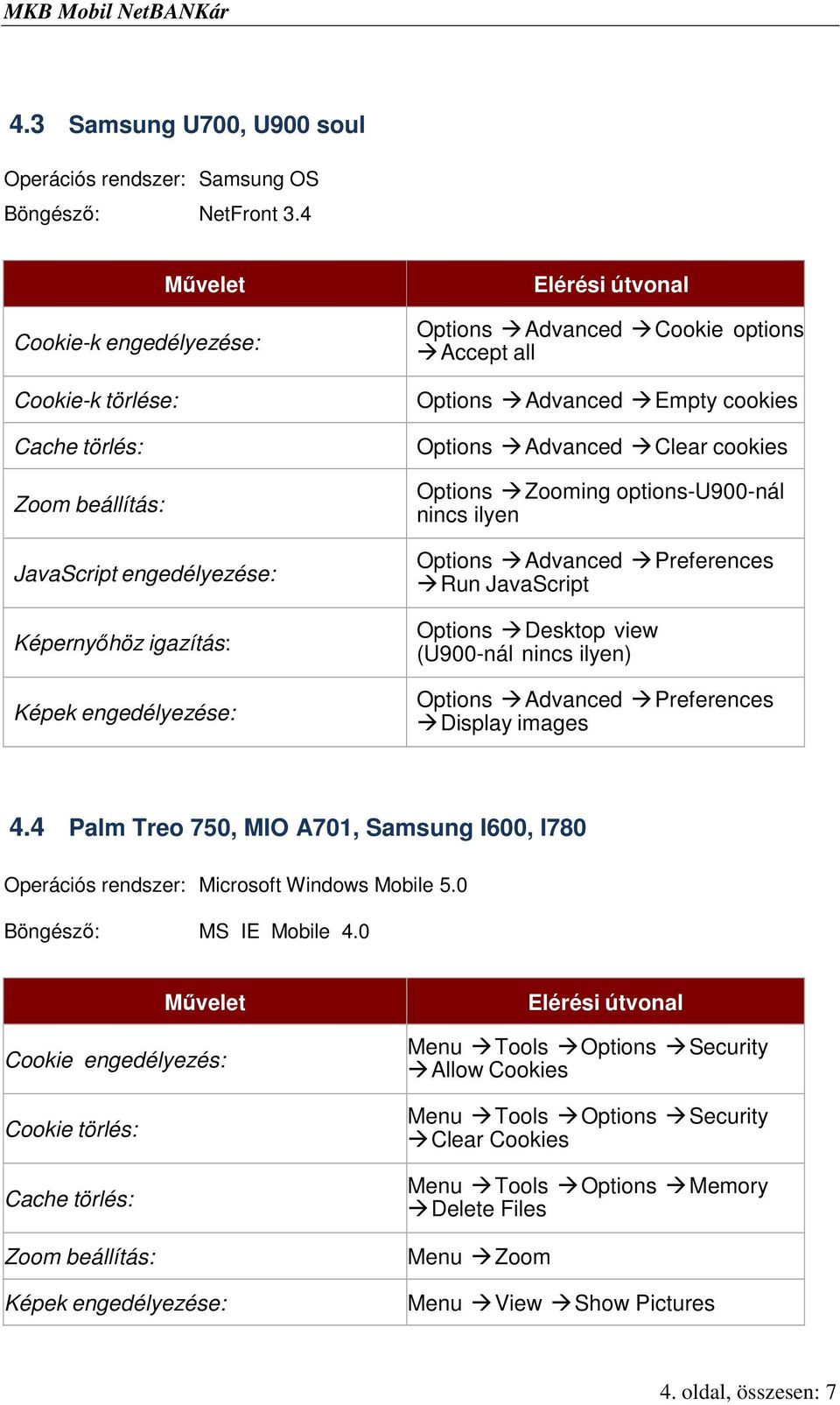 Zooming options-u900-nál nincs ilyen Options Advanced Preferences Run JavaScript Options Desktop view (U900-nál nincs ilyen) Options Advanced Preferences Display images 4.