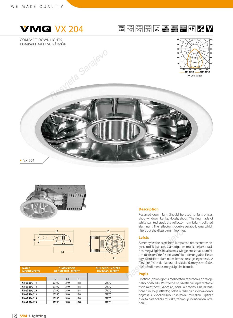 Should be used to light offices, shop windows, banks, Hotels, shops. The ring made of white painted steel, the reflector from bright polished aluminum.