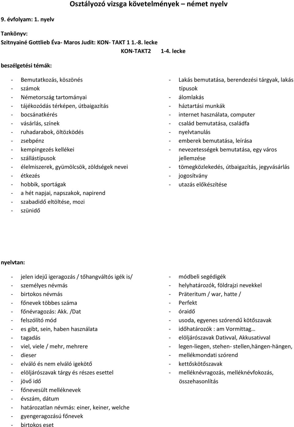Osztályozó vizsga követelmények német nyelv - PDF Free Download