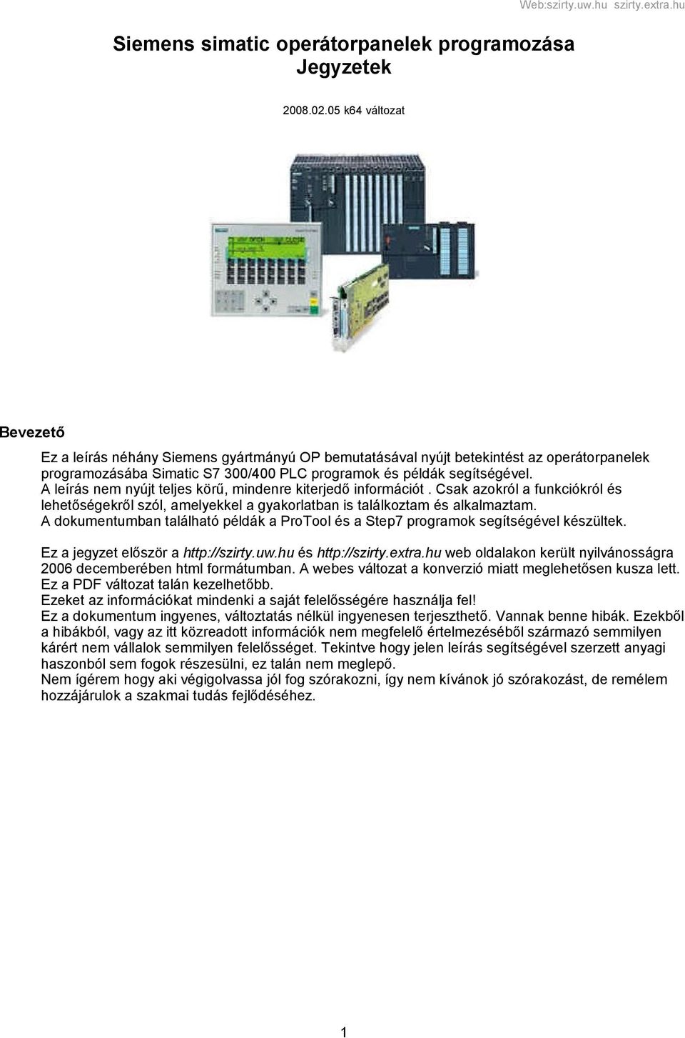 Siemens simatic operátorpanelek programozása Jegyzetek - PDF Ingyenes  letöltés