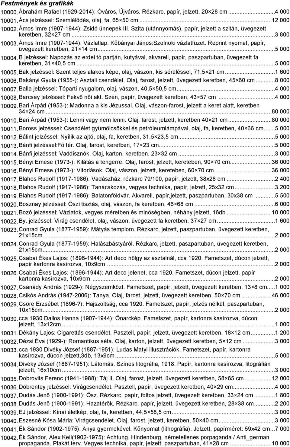 Reprint nyomat, papír, üvegezett keretben, 21 14 cm...5 000 10004.B jelzéssel: Napozás az erdei tó partján, kutyával, akvarell, papír, paszpartuban, üvegezett fa keretben, 31 40,5 cm...5 000 10005.