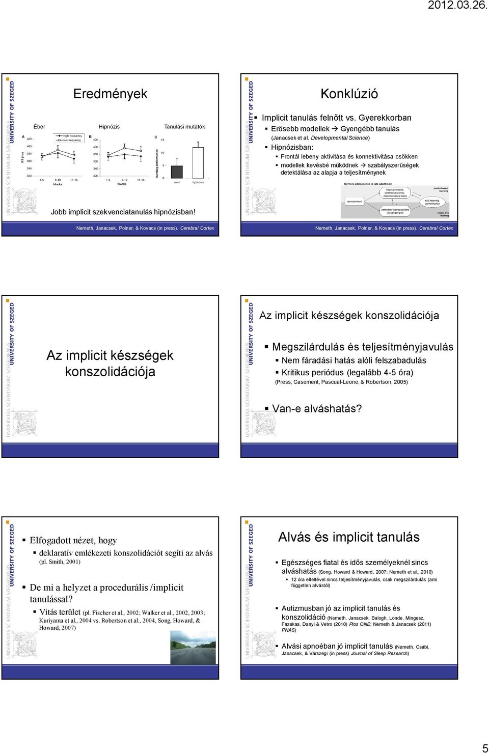 szekvenciatanulás hipnózisban! Nemeth, Janacsek, Polner, & Kovacs (in press). Cerebral Cortex Nemeth, Janacsek, Polner, & Kovacs (in press).