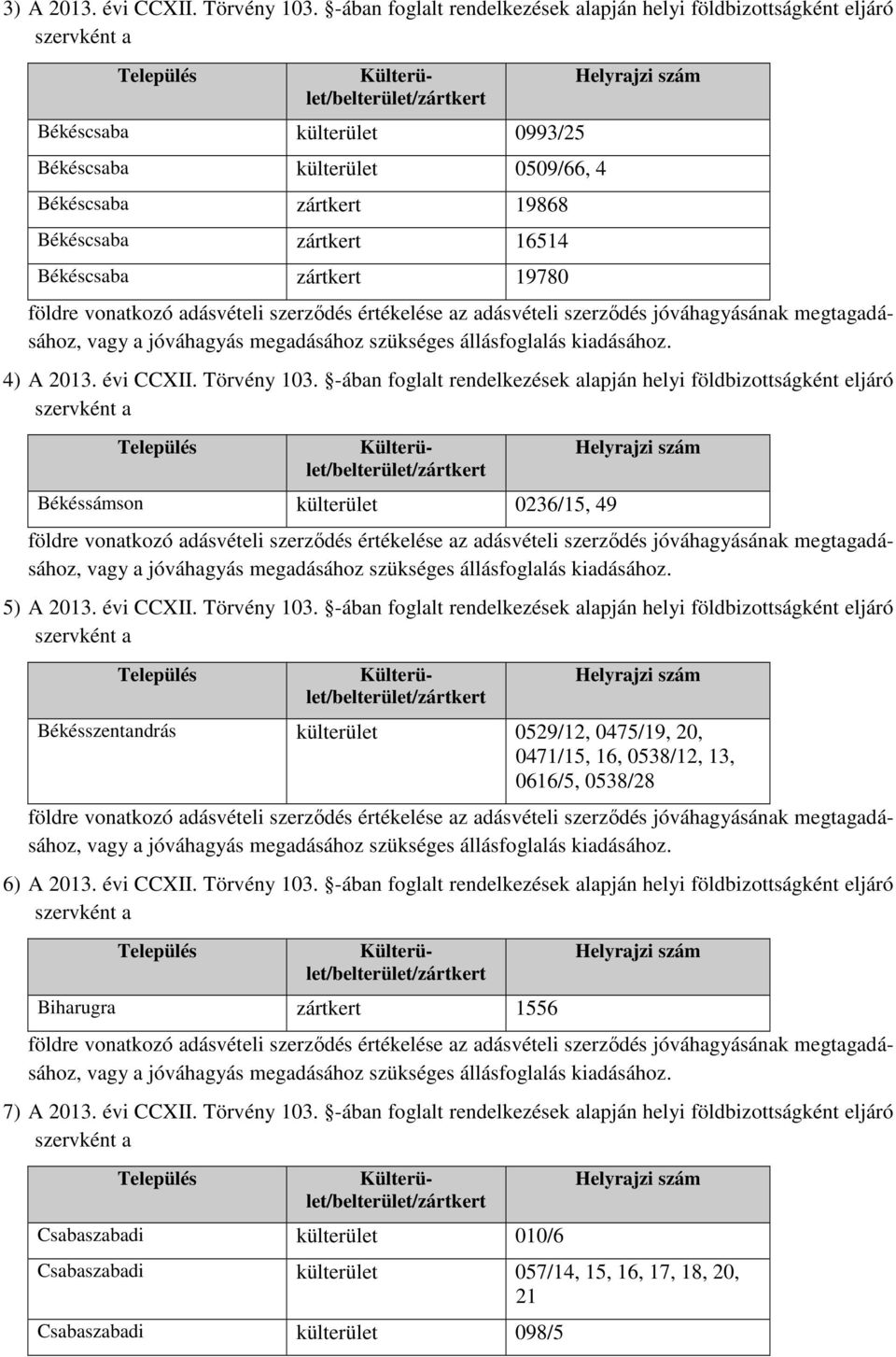 zártkert 19780 4) A 2013. évi CCXII. Törvény 103.