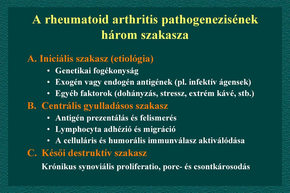 rheumatoid arthritis 1. szakasz