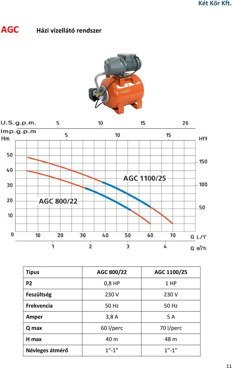 1100/25 P2 0,8 HP 1 HP Feszültség 230 V 230 V