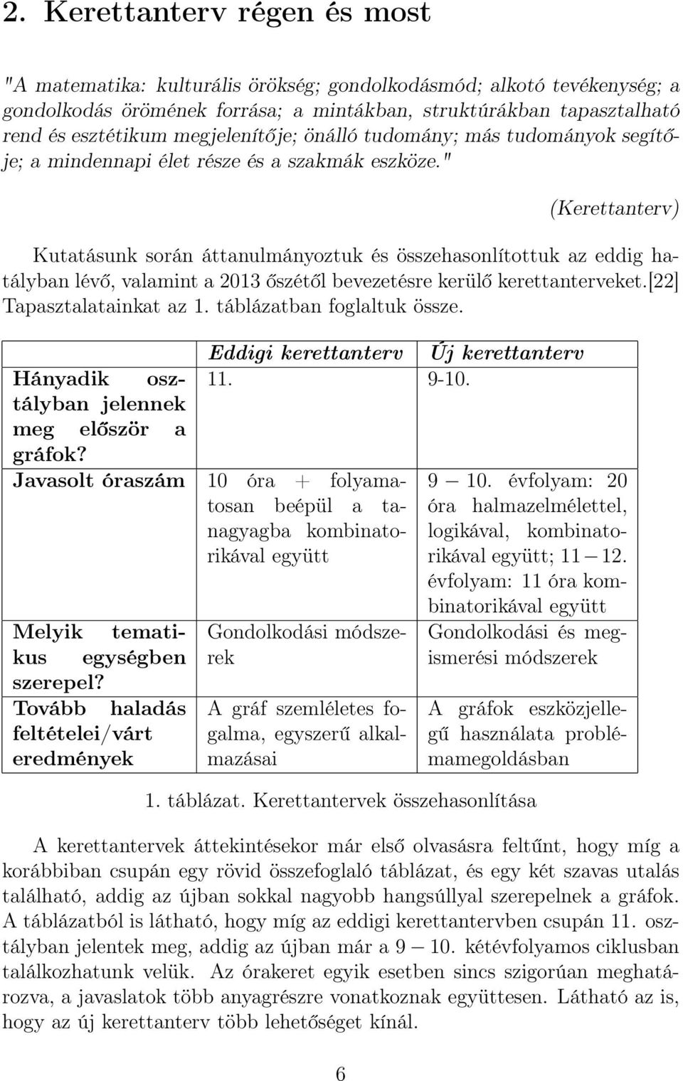 " (Kerettanterv) Kutatásunk során áttanulmányoztuk és összehasonlítottuk az eddig hatályban lévő, valamint a 2013 őszétől bevezetésre kerülő kerettanterveket.[22] Tapasztalatainkat az 1.