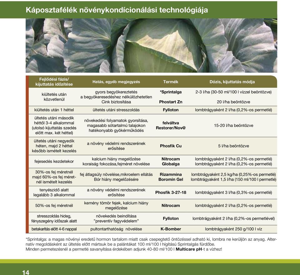 lombtrágyaként 2 l/ha (0,2%-os permetlé) ültetés utáni második héttől 3-4 alkalommal (utolsó kijuttatás szedés előtt max.