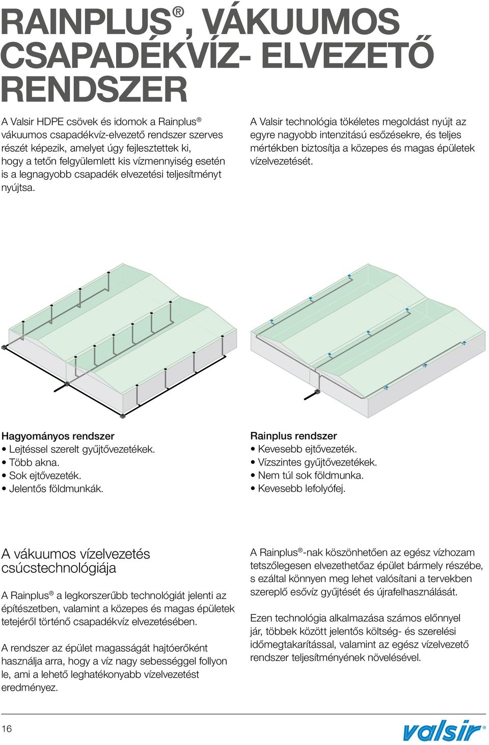 A Valsir technológia tökéletes megoldást nyújt az egyre nagyobb intenzitású esőzésekre, és teljes mértékben biztosítja a közepes és magas épületek vízelvezetését.