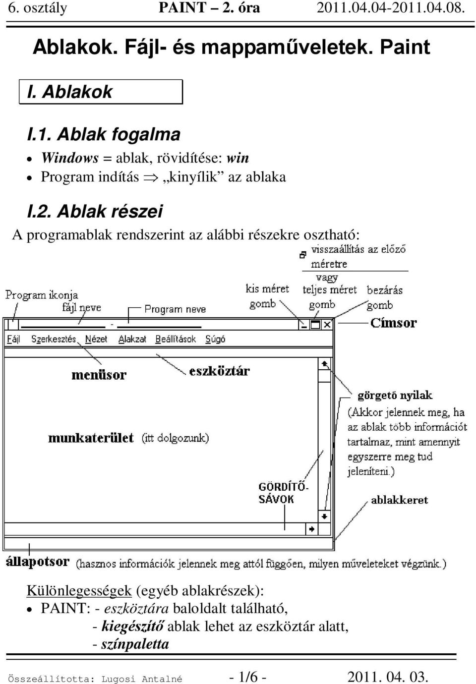 Ablak részei A programablak rendszerint az alábbi részekre osztható: Különlegességek (egyéb