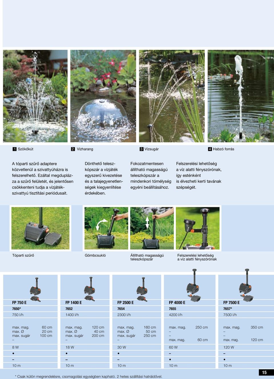 Dönthető teleszkópszár a vízjáték egyszerű kivezetése és a talajegyenetlenségek kiegyenlítése érdekében. Fokozatmentesen állítható magasságú teleszkópszár a mindenkori tómélység egyéni beállításához.