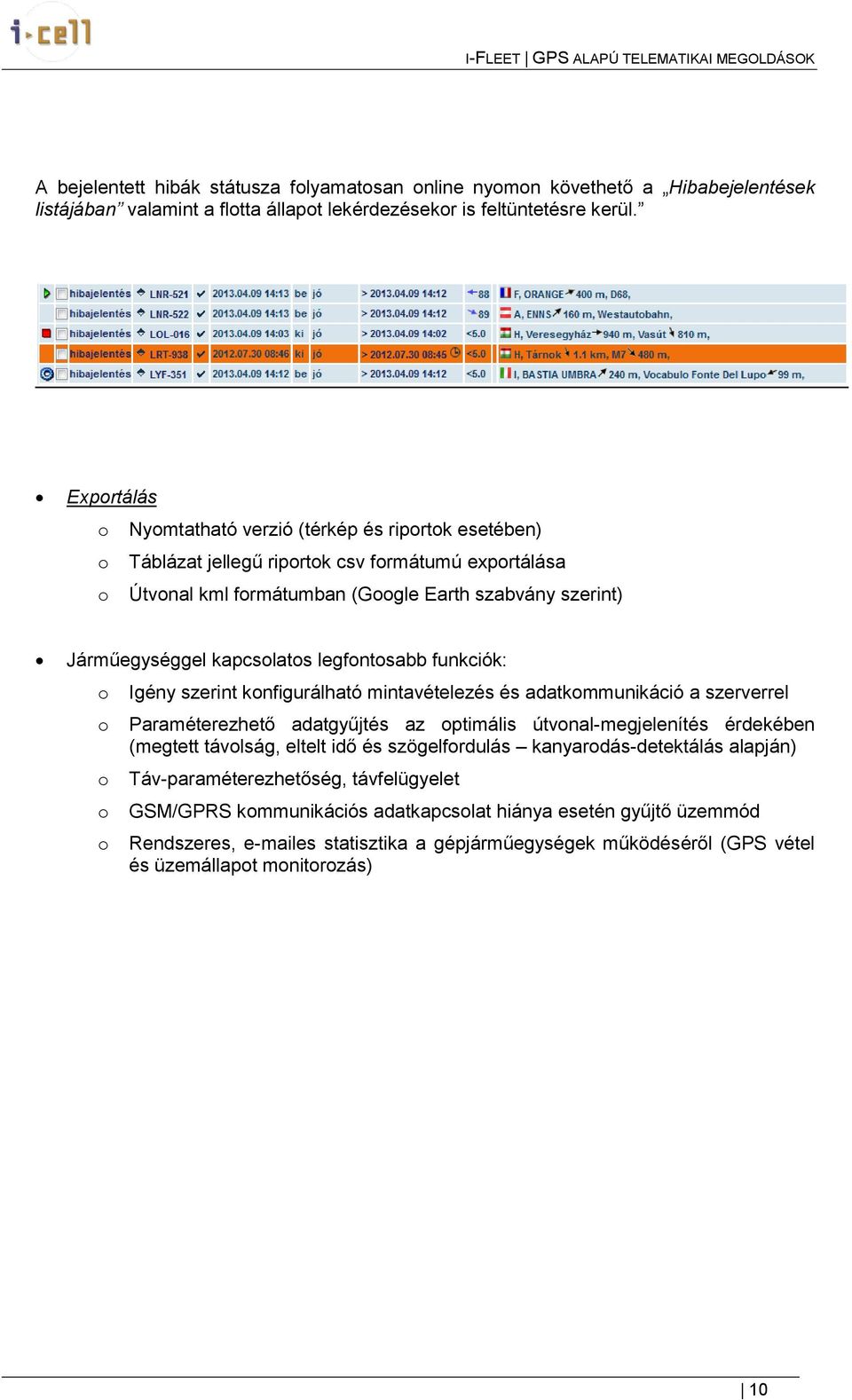 funkciók: Igény szerint knfigurálható mintavételezés és adatkmmunikáció a szerverrel Paraméterezhető adatgyűjtés az ptimális útvnal-megjelenítés érdekében (megtett távlság, eltelt idő és