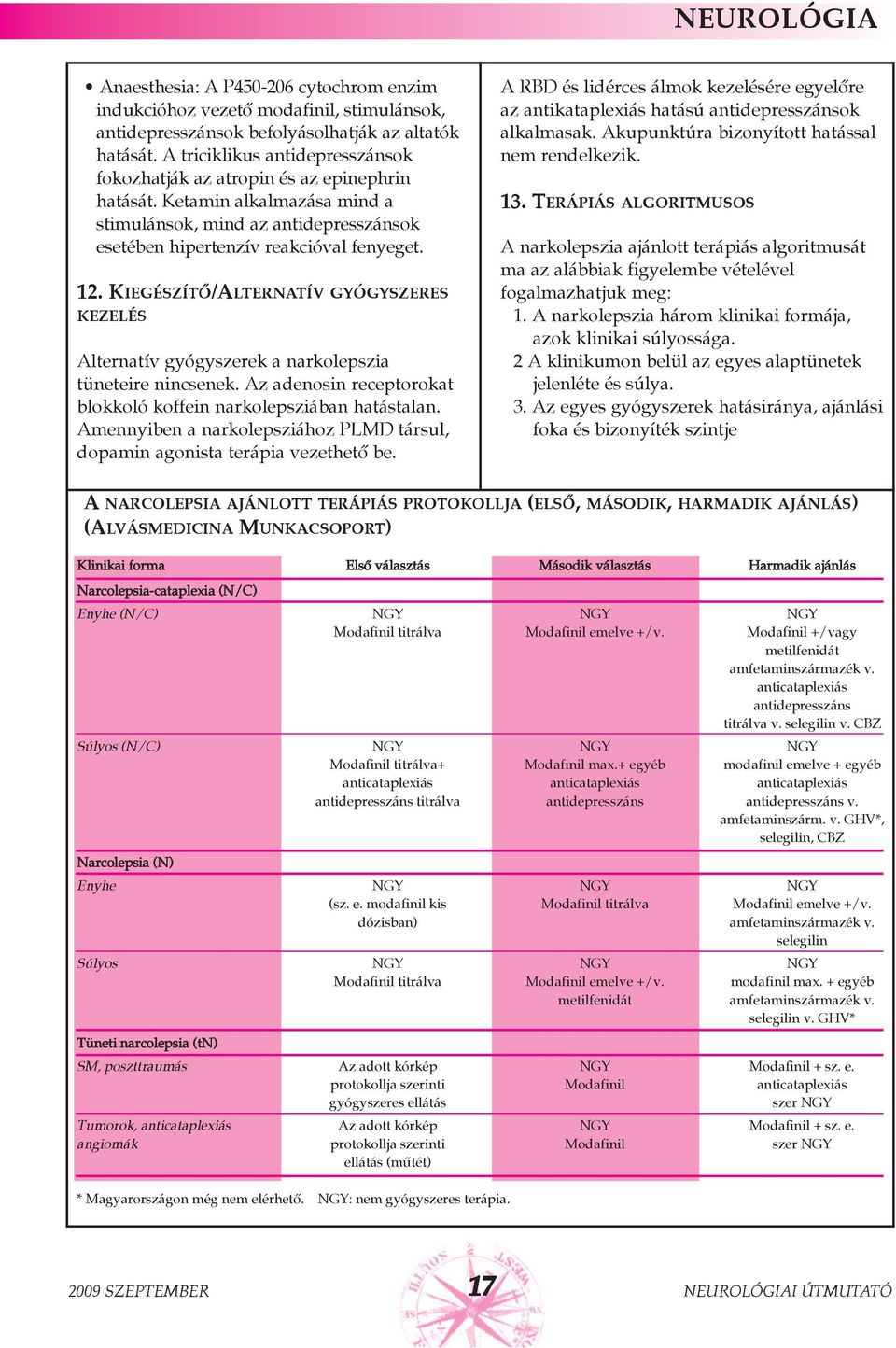 KIEGÉSZÍTÕ/ALTERNATÍV GYÓGYSZERES KEZELÉS Alternatív gyógyszerek a narkolepszia tüneteire nincsenek. Az adenosin receptorokat blokkoló koffein narkolepsziában hatástalan.