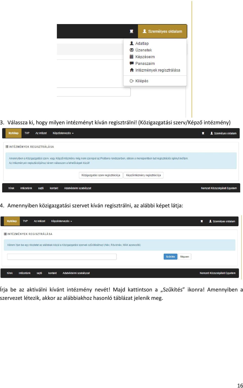 Amennyiben közigazgatási szervet kíván regisztrálni, az alábbi képet látja: Írja be