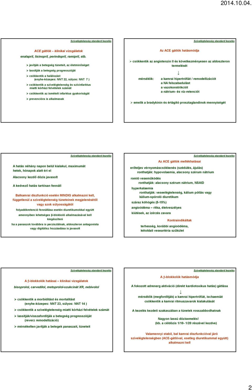 miatti kórházi felvételek számát csökkentik az ismételt infarktus gyakoriságát prevencióra is alkalmasak Az ACE gátlók hatásmódja csökkentik az angiotenzin II és következményesen az aldoszteron