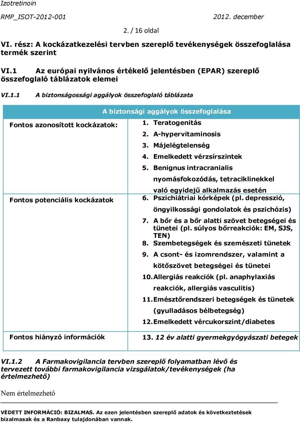 Teratogenitás 2. A-hypervitaminosis 3. Májelégtelenség 4. Emelkedett vérzsírszintek 5. Benignus intracranialis nyomásfokozódás, tetraciklinekkel való egyidejű alkalmazás esetén 6.