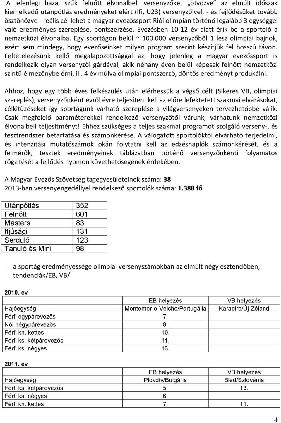 Egy sportágon belül ~ 100.000 versenyzőből 1 lesz olimpiai bajnok, ezért sem mindegy, hogy evezőseinket milyen program szerint készítjük fel hosszú távon.