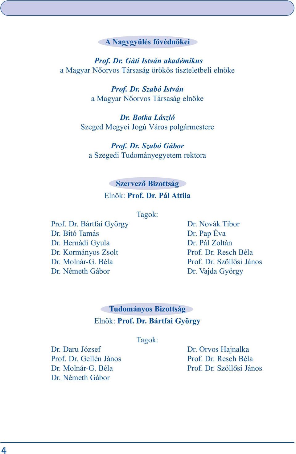 Bitó Tamás Dr. Hernádi Gyula Dr. Kormányos Zsolt Dr. Molnár-G. Béla Dr. Németh Gábor Tagok: Dr. Novák Tibor Dr. Pap Éva Dr. Pál Zoltán Prof. Dr. Resch Béla Prof. Dr. Szöllõsi János Dr.
