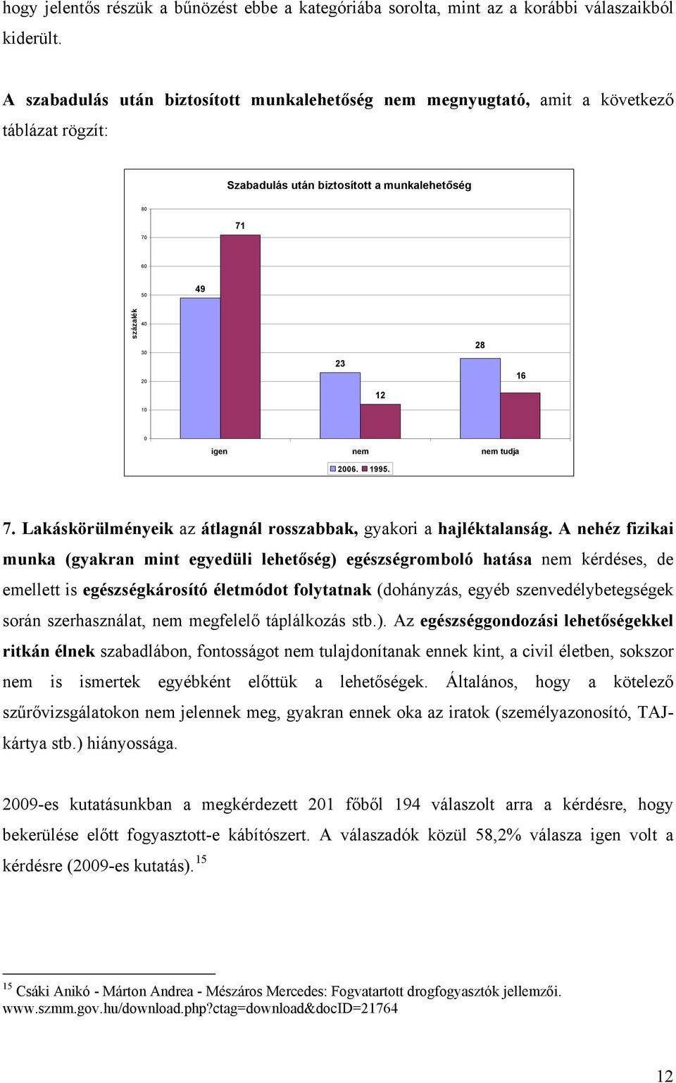 nem nem tudja 2006. 1995. 7. Lakáskörülményeik az átlagnál rosszabbak, gyakori a hajléktalanság.