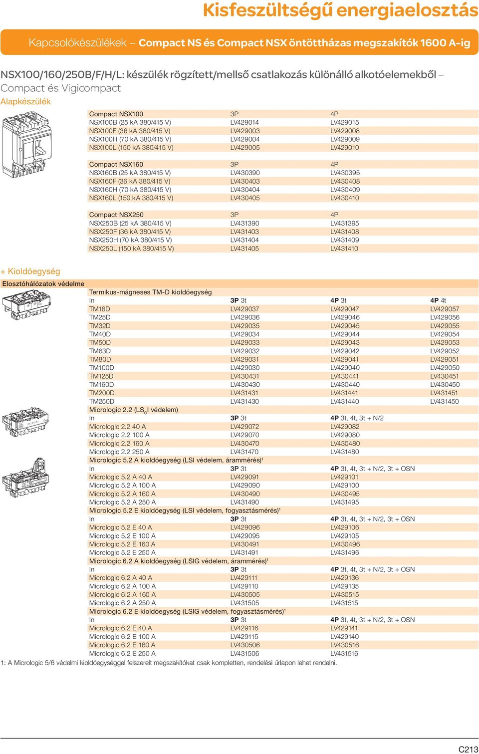 V) LV430403 LV430408 NSX160H (70 ka 380/415 V) LV430404 LV430409 NSX160L (150 ka 380/415 V) LV430405 LV430410 Compact NSX250 NSX250B (25 ka 380/415 V) LV431390 LV431395 NSX250F (36 ka 380/415 V)
